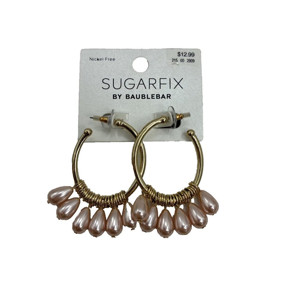 Sugarfix by BaubleBar Womens Hoop Earrings Gold Pearl Beaded Dangle Nickel Free